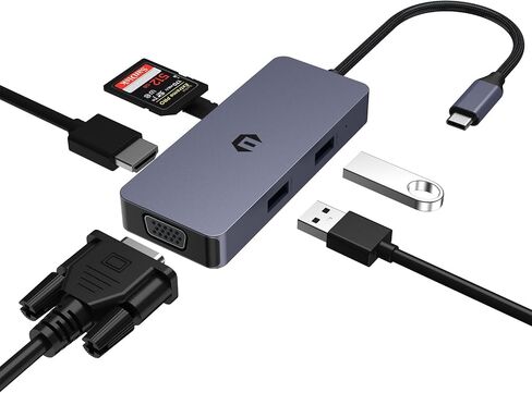 محور USB C، محور USB عالي السرعة HDMI VGA ثنائي الشاشة، محول USB 6 في 1 مع HDMI 4k، VGA، USB A، USB 2.0، قارئ بطاقة SD/TF، ​​متوافق مع أنظمة Windows وiOS والمزيد in Saudi Arabia