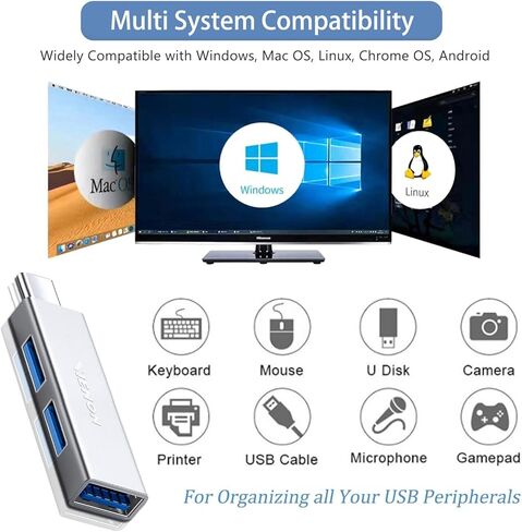 موزع USB C بثلاثة منافذ 3.0، VIENON من الألومنيوم USB C إلى USB A Hub 3.0، موسع USB مقسم USB لأجهزة MacBook Pro وMacBook Air والمزيد من أجهزة الكمبيوتر المحمول/الكمبيوتر اللوحي/الهاتف من النوع C in Kuwait