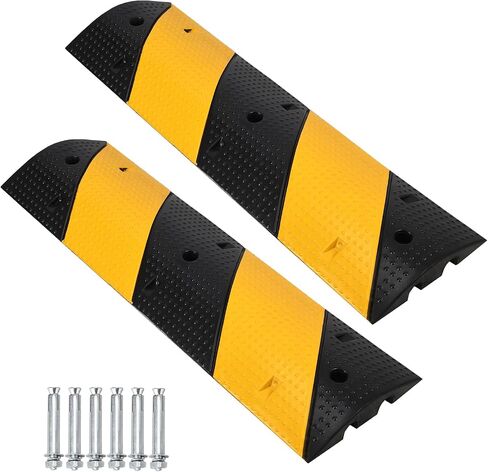Heavy Duty Speed Bumps for Driveway, 2 Pack 3.3Ft Rubber Speed Bumps, 2 Channel Modular Traffic Speed Bump Hump Cable Protector Ramps for Asphalt Concrete Gravel Driveway Road with 6 Bolt Spikes in Saudi Arabia