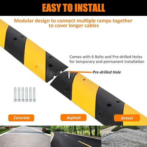 Heavy Duty Speed Bumps for Driveway, 2 Pack 3.3Ft Rubber Speed Bumps, 2 Channel Modular Traffic Speed Bump Hump Cable Protector Ramps for Asphalt Concrete Gravel Driveway Road with 6 Bolt Spikes in Saudi Arabia