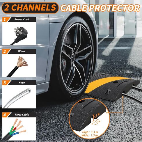 Heavy Duty Speed Bumps for Driveway, 2 Pack 3.3Ft Rubber Speed Bumps, 2 Channel Modular Traffic Speed Bump Hump Cable Protector Ramps for Asphalt Concrete Gravel Driveway Road with 6 Bolt Spikes in Saudi Arabia