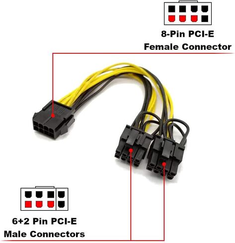 كابل طاقة مقسم وحدة معالجة الرسومات الجرافيكية، PCI-E 8-Pin أنثى إلى ثنائي 8-Pin (6+2) ذكر، كابل إمداد الطاقة PCI-E إلى GPU لتعدين التشفير 9 بوصات 18 AWG [عبوتان] in Kuwait