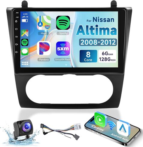 8 CORE 6G+128G Car Radio for Nissan Altima 2008-2012 with Wireless CarPlay/Android Auto, Podofo 9" 1280 * 720P IPS Touch Screen Stereo Android 13 GPS WiFi Bluetooth DSP SWC Backup Camera (Manual A/C) in Saudi Arabia