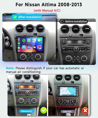 8 CORE 6G+128G Car Radio for Nissan Altima 2008-2012 with Wireless CarPlay/Android Auto, Podofo 9" 1280 * 720P IPS Touch Screen Stereo Android 13 GPS WiFi Bluetooth DSP SWC Backup Camera (Manual A/C) in Saudi Arabia