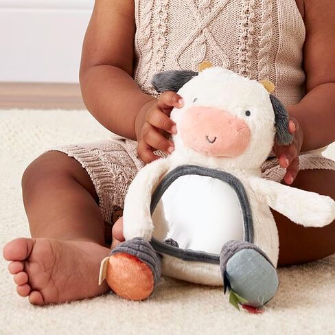 Itzy Ritzy Sensory Tummy Time Mirror - Features Crinkle & Jingle Sounds, Multiple Textures and Mirror for Self-Discovery, Cow in Saudi Arabia