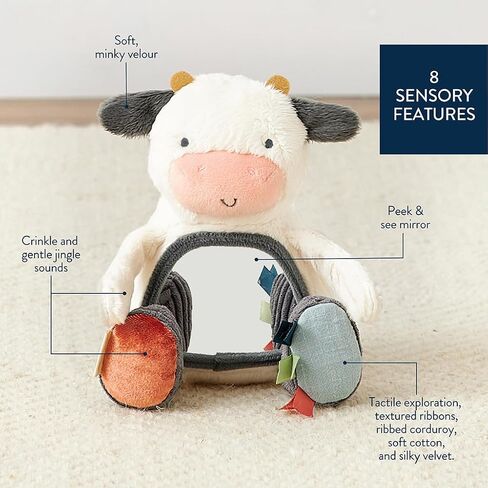 Itzy Ritzy Sensory Tummy Time Mirror - Features Crinkle & Jingle Sounds, Multiple Textures and Mirror for Self-Discovery, Cow in Saudi Arabia