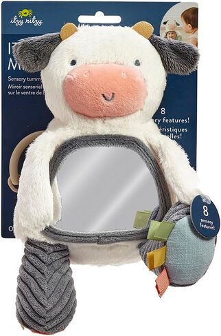 Itzy Ritzy Sensory Tummy Time Mirror - Features Crinkle & Jingle Sounds, Multiple Textures and Mirror for Self-Discovery, Cow in Saudi Arabia