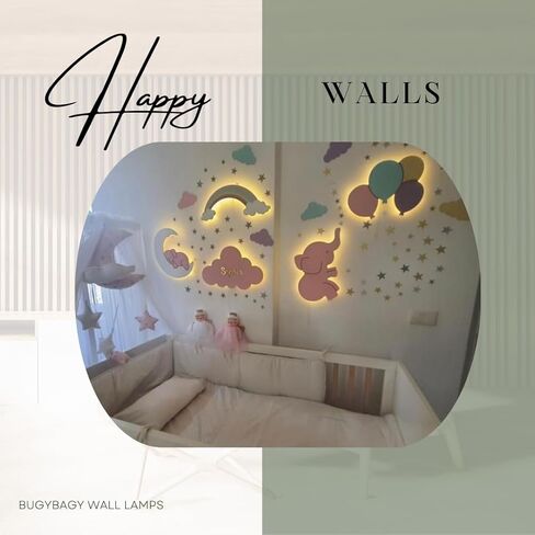مصباح حضانة بوجي باجي للتحكم عن بعد لغرفة الأطفال والرضع، مصباح جداري سحابي متغير الألوان بـ 9 ألوان in Kuwait