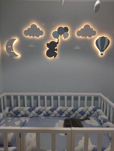 مصباح حضانة بوجي باجي للتحكم عن بعد لغرفة الأطفال والرضع، مصباح جداري سحابي متغير الألوان بـ 9 ألوان in Kuwait