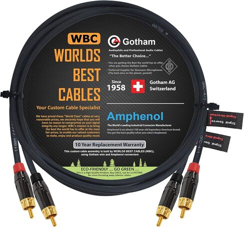 4.5 Foot RCA Cable Pair - Gotham GAC-4/1 (Black) Star-Quad Audio Interconnect Cable with Amphenol ACPL Black Chrome Body, Gold Plated RCA Connectors - Directional in Saudi Arabia