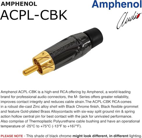 4.5 Foot RCA Cable Pair - Gotham GAC-4/1 (Black) Star-Quad Audio Interconnect Cable with Amphenol ACPL Black Chrome Body, Gold Plated RCA Connectors - Directional in Saudi Arabia
