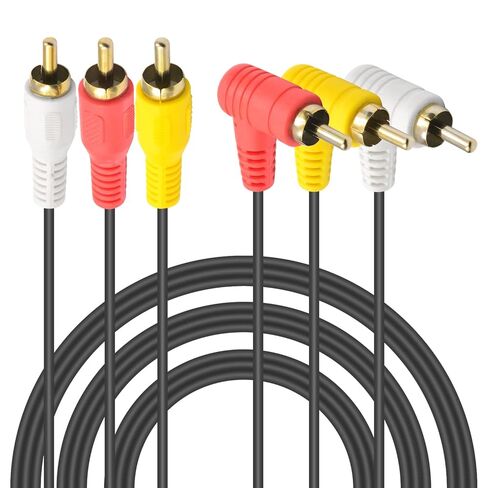 كابل Duttek Audio Video RCA، كابل AV مركب 3RCA، لوحة ذهبية 90 درجة 3RCA ذكر إلى 3RCA كابل ذكر متوافق مع جهاز فك التشفير ومكبر الصوت ومكبر الصوت ومشغل DVD (5FT/1.5M) in Saudi Arabia