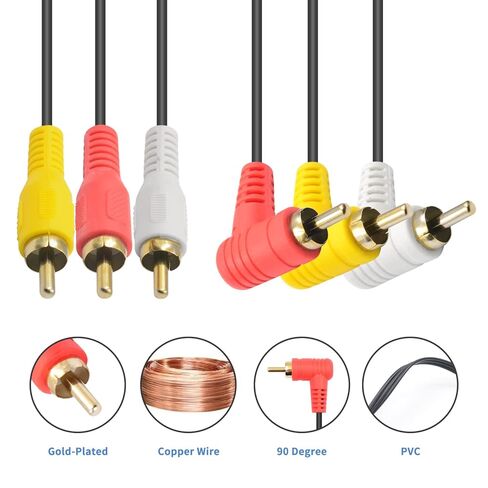 كابل Duttek Audio Video RCA، كابل AV مركب 3RCA، لوحة ذهبية 90 درجة 3RCA ذكر إلى 3RCA كابل ذكر متوافق مع جهاز فك التشفير ومكبر الصوت ومكبر الصوت ومشغل DVD (5FT/1.5M) in Saudi Arabia