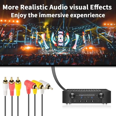 كابل Duttek Audio Video RCA، كابل AV مركب 3RCA، لوحة ذهبية 90 درجة 3RCA ذكر إلى 3RCA كابل ذكر متوافق مع جهاز فك التشفير ومكبر الصوت ومكبر الصوت ومشغل DVD (5FT/1.5M) in Saudi Arabia