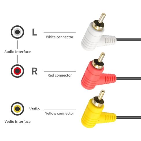 كابل Duttek Audio Video RCA، كابل AV مركب 3RCA، لوحة ذهبية 90 درجة 3RCA ذكر إلى 3RCA كابل ذكر متوافق مع جهاز فك التشفير ومكبر الصوت ومكبر الصوت ومشغل DVD (5FT/1.5M) in Saudi Arabia