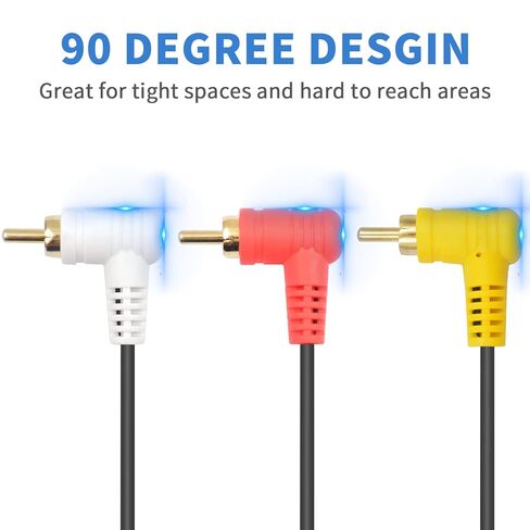 كابل Duttek Audio Video RCA، كابل AV مركب 3RCA، لوحة ذهبية 90 درجة 3RCA ذكر إلى 3RCA كابل ذكر متوافق مع جهاز فك التشفير ومكبر الصوت ومكبر الصوت ومشغل DVD (5FT/1.5M) in Saudi Arabia