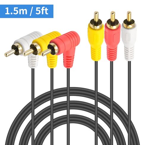 كابل Duttek Audio Video RCA، كابل AV مركب 3RCA، لوحة ذهبية 90 درجة 3RCA ذكر إلى 3RCA كابل ذكر متوافق مع جهاز فك التشفير ومكبر الصوت ومكبر الصوت ومشغل DVD (5FT/1.5M) in Saudi Arabia