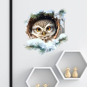 Owl in Snowy Tree Hole Wall Decal Nursery Animal Bird Wall Sticker Removable Peel and Stick Wall Art Decor for Kid Baby Classroom Preschool Living Room Playroom Bedroom School