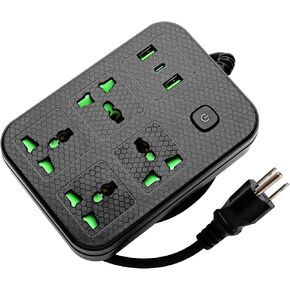 Power Strip for Overseas Travel Work, Extension Cord with 4 Wide Universal Outlets, 2 USB and 1 USB C Port, Wrapped Cord 6 Feet, 2500W 110-240v Portable Plug Extender for Travel Essentials, Black in Saudi Arabia