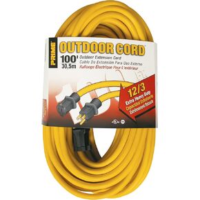 Prime Wire & Cable EC500835 Prime Extra Heavy-Duty, Single Outlet Extension Cord, 12/3 ga, 15 A, 125 V, 100 ft L, 1, Yellow