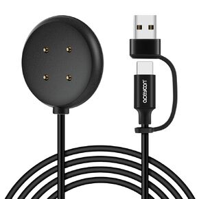 aceyoon Watch Charger Compatible with Fitbit Sense/Sense 2/Versa 3/Versa 4/Google Pixel Watch 2 Charger, 2-in-1 USB A/C to C Charger Replacement (Black, 3.3FT)