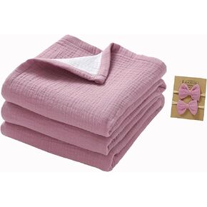 Muslin Baby Blankets for Girls,100% Cotton Muslin Toddler Blanket,Crib Blanket,Muslin Swaddle Blankets,Soft and Lightweight Baby Quilt for Boys and Girls 47 * 47" (Pink+Khaki)