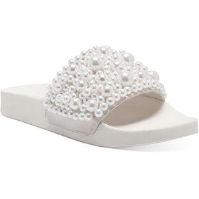 INC Womens Peymin 73 Slip On Pearls Slide Sandals White 6 Medium (B,M)