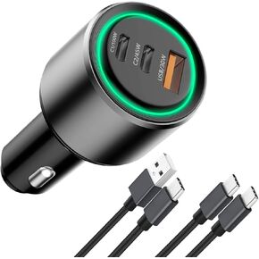 Upgrade 175W USB C Car Charger, PD3.1 100W&PD3.0 45W Type C Car Charger Adapter, 3 Port Mutiple QC5 Super Fast Car Charger with 100W USB C Cable, Compatible with iPhone 15, MacBook Pro Etc