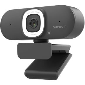 NUROUM V15AFL 2K Webcam with Ring Light for Streaming, Autofocus Webcam for PC w/Noise Cancelling Dual Mics, 1080P 60fps, 75° FOV&Lightweight, USB Web Camera Plug&Play for Zoom/Teams/OBS/Xsplit, Grey
