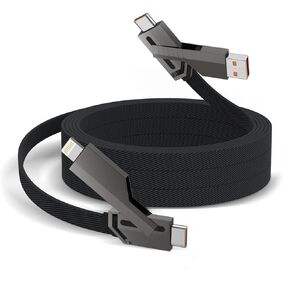 USB C Cable, 4-in-1 USB-C Cable Lightning Cable(4ft), 100W Fast Charging Flat Braided USB C Charger Cord with Lightning/Type C/USB A Multi Port for iPhone 15 14 13 Pro Max, iPad, MacBook, Galaxy/Pixel