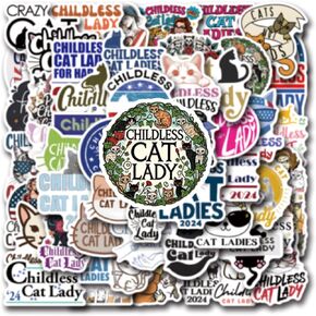 50 Pcs Childless Cat Lady Stickers, Childless Cat Ladies for Kamala, Childless Cat Lady Decal for Water Bottles, Skateboards, Notebooks, Laptops, Mugs, Tumblers, Phones and Cars