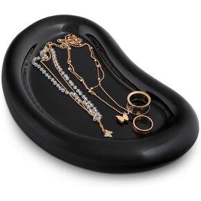 Ceramic Jewelry Tray - Cloud Trinket Dish for Bracelets, Rings, Necklaces, Earrings, Watches, Keys - Aesthetic Vanity Organizer, Room Decor - Gift for Women (Glossy Black)
