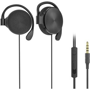 Clip-on Headphones, subwoofer Stereo Wired Headphones, Compatible with 3.5mm Interface Device, with Microphone（Black）