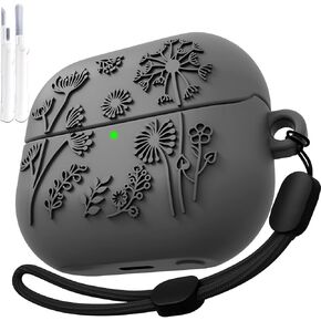 MOFREE Compatible with Samsung Galaxy Buds 3 Case/Buds 3 Pro Case Cover with Cleaner Kit/Lanyard,Floral Embossed Design Soft Silicone Shockproof Protective Cover for Charging Case Women Men Sky Blue