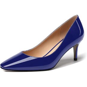 MERRORI Women's Patent Square Toe Slip On Solid Stiletto Mid Heel Pumps Shoes 2.5 Inch