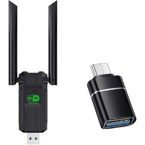 1300Mbps USB WiFi Adapter WiFi USB 3.0 Dual Band 5G/2.4G, Dual 2dBi Antennas, Supports Windows11/10/8.1/8/7/XP, Wireless Adapter for Desktop Computer Network Adapters,Bring USB C Adapter.