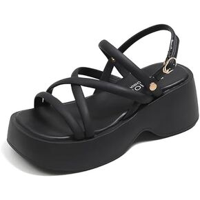 Women's Leather Strap Square Open Toe Platform Rome Sandals Fashion Ankle Strap Buckle Chunky Wedge Fisherman Sandals Summer Casual Anti-Slip Walking Beach Sandal Shoes