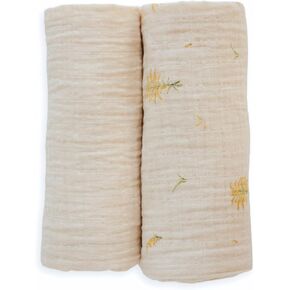 2 Pack, 100% Organic Cotton Muslin Swaddle Blankets, Baby, Girls and Boys, 47x47, Blueberry & Ivory Solid Color, Breathable, Washable, Dryable