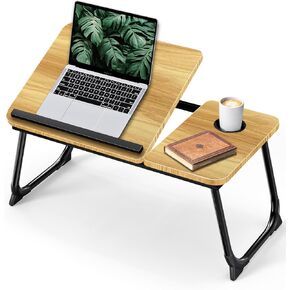 Bed Table, Laptop Bed Upgraded Table Laptop Tray with Foldable Legs Cup Slot, Reading Book Holder Laptop Stand for Sofa Breakfast Bed Table for Bed Carpet Terrace (Dark Gray)