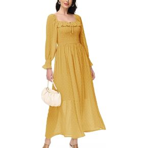 Anna-Kaci Long Sleeve Spring Maternity Dress for Photoshoot Babyshower Square Neck Boho Maxi Dress, Sky Blue, Small in Kuwait