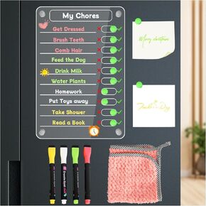Autonomier Acrylic Magnetic Erasable Chore Chart for Fridge for Kids, 2 Pack 8"X12" Magnetic Calendar Dry Erase Board to Do List for Refrigerator, Full Focus Planner with 20 Slider Magnets
