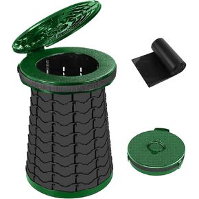 Portable Toilet - 19.7"H Adjustable Foldable Camping Toilet, Luggable Loo with Lid, Strap,Toilet Bag for Camping, Hiking, Travel and Car （Green）