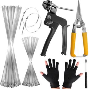 1+152P Stainless Steel Cable Tie Gun with Cable Ties, Luxiv Metal Tie Wrap Gun Kit Handheld Metal Cable Tie Gun Kit Metal Heavy Duty Cable Zip Ties Tools with 150P Steel Ties, Scissors, Gloves