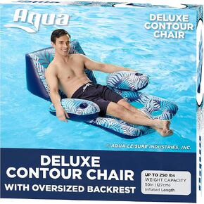 Aqua Contour Cooling Pool Float Lounge – 18-Pocket, Inflatable Pool Floats for Adults – Blue Ferns