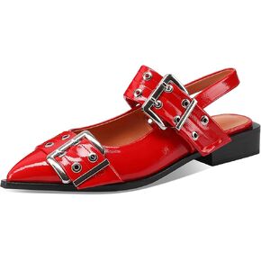 Women‘s Adjustable Buckle Flats Comfortable Slingback Sandals Pointed Toe Feminine Buckle Ballerinas