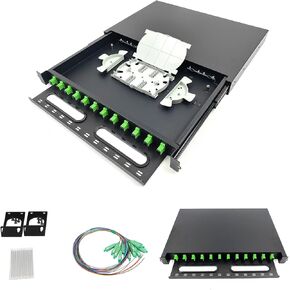 FYBOPTWU-12 Singlemode 12 Port SC-APC Fiber Optic Rack Mount Enclosure Box with Pigtails & Couplers, 12 Core LGX Loaded Patch Panel Box (Drawer Type Design) fits for 19" Racks Cabinet