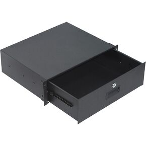 RIVECO 3U Locking Server Cabinet Case 19" Rack Mount Drawer Lockable Deep Rack Drawer Black