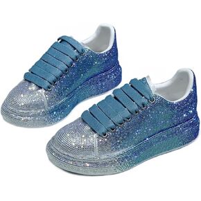 Julymens Women's Glitter Rhinestones Platform Sneakers Casual Lace-Up Sports Shoes