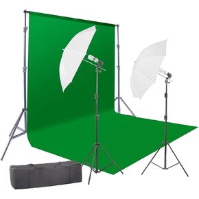 800W Chromakey Green Screen 10ft x 12ft Backdrop Photography Video Lighting Kit - Background Support System Included - G12