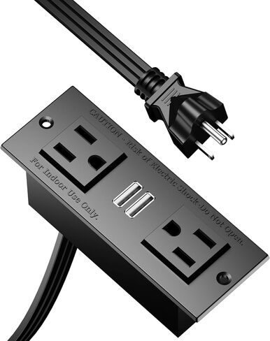 Furologee Recessed Flat Plug Power Outlet with 2 USB Ports,Flush Mount Furniture Desktop,Under Table,Hidden Charging Station for Computer Desk,Nightstand,Side Table,6ft Cord,White in Saudi Arabia